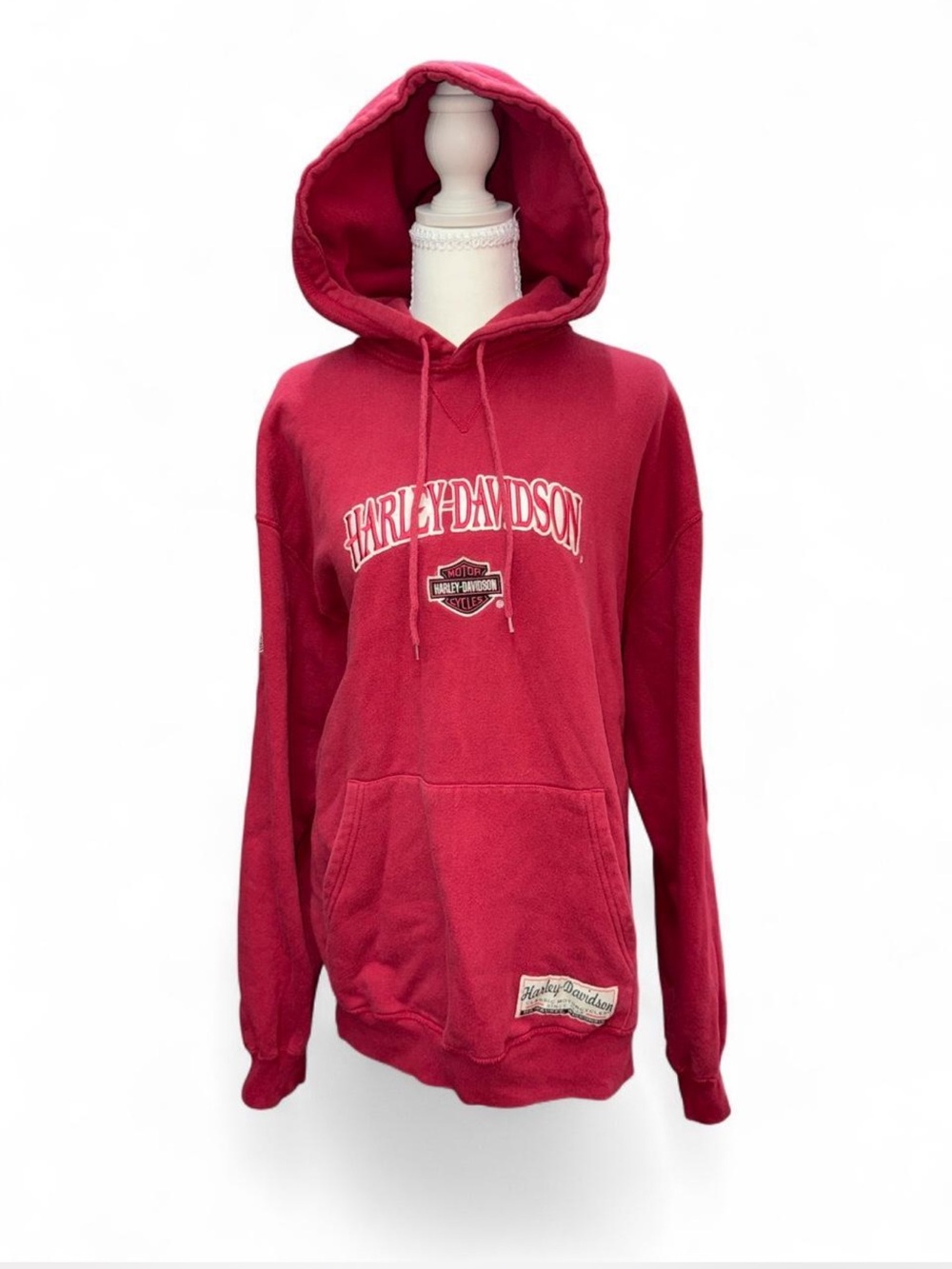 Vintage Harley-Davidson Red Hooded Sweatshirt with Logo Patch